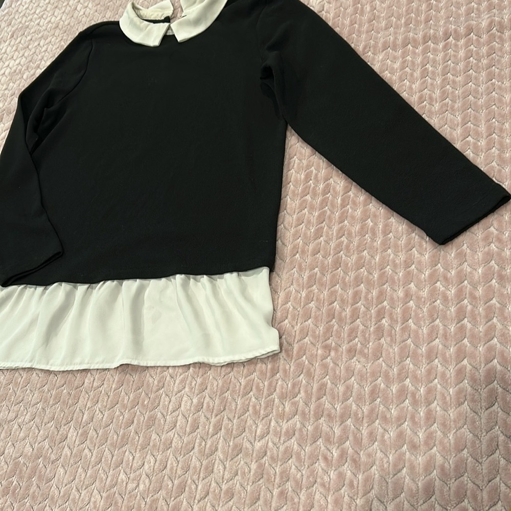Adrianna Papell Black Top with White Collar and Hem